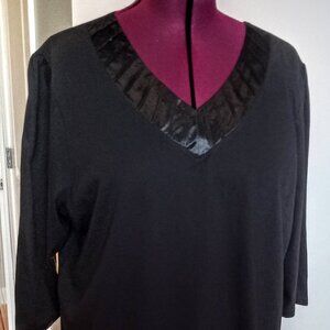 Liz & Me Long Black Satin V-Neck Tunic